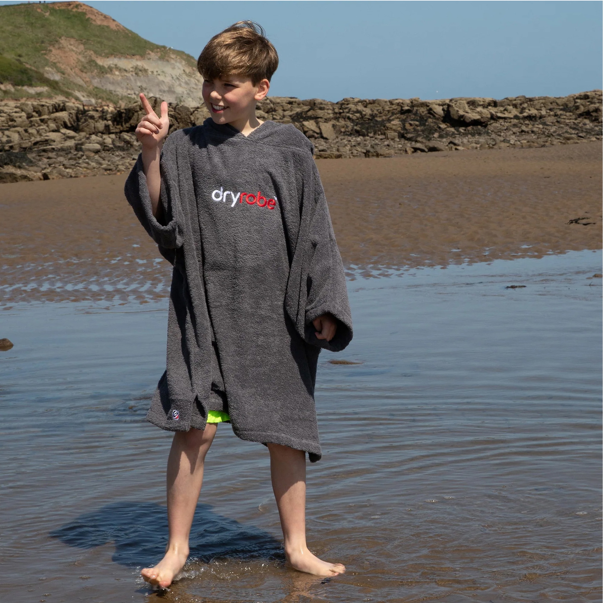 2026 Dryrobe Junior Organic Cotton Hooded Towel Robe V3DRJOCTR - Slate Grey
